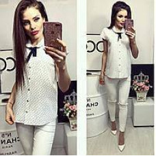 Блуза 781 білий в мілку чорну квітку