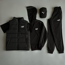 Спортивний костюм + Кепка + Футболка + Жилетка PUMA Чорний колір