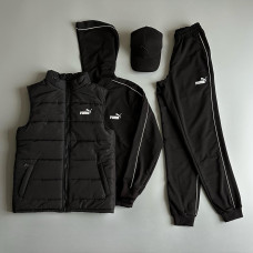 Спортивний костюм + Кепка + Жилетка PUMA Чорний колір