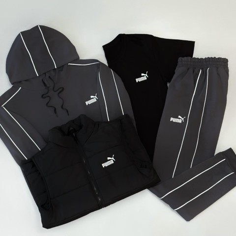 Спортивний костюм + Кепка + Футболка + Жилетка PUMA сірий