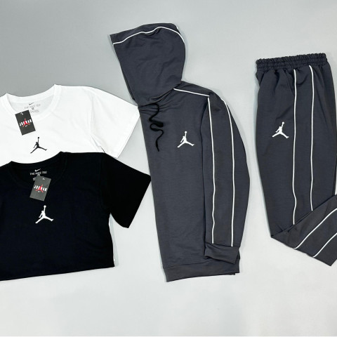 Спортивний костюм(сірий) + футболка(біла)+футболка(чорна) Air Jordan