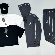 Спортивний костюм(сірий) + футболка(біла)+футболка(чорна)+кепка Air Jordan