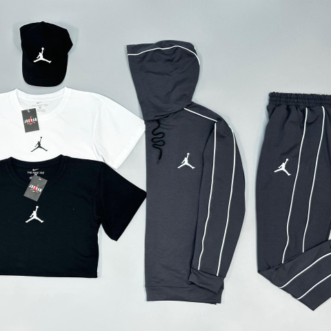 Спортивний костюм(сірий) + футболка(біла)+футболка(чорна)+кепка Air Jordan