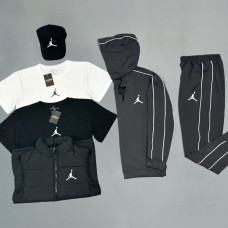 Спортивний костюм(сірий)+футболка(біла)+футболка(чорна)+кепка+жилетка Air Jordan