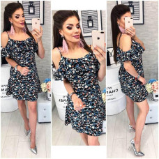 Сукня з відкритими плечами, арт. 102, квіти на чорному