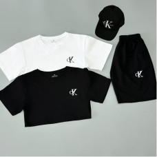 Футболка біла + футболка чорна + шорти + кепка Calvin Klein