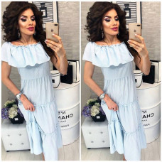 Скня міді з воланом на плечах, арт. 101, блакитна смужка