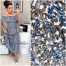 Скня міді з воланом на плечах, арт. 101, квіти на білому