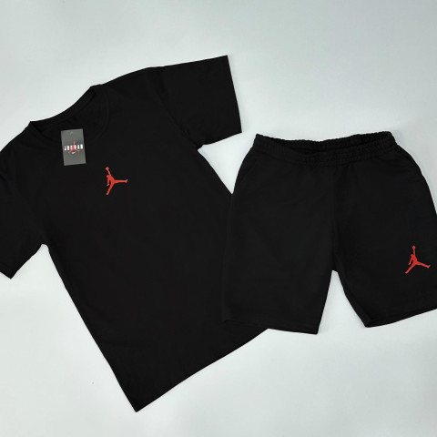 Футболка(чорна)+шорти Air Jordan класичний (червоний логотип)