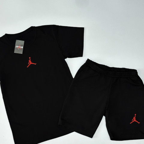 Футболка(чорна)+шорти Air Jordan класичний (червоний логотип)