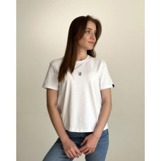 Футболка жіноча Pobedov Freedom - ГЕРБ ЧОРНА ВИШИВКА Білий