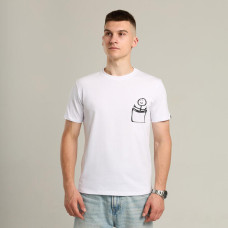 Футболка Pobedov Peremoga - наклейка ЧОЛОВІЧОК З ФАКАМИ ЧОРНА Білий