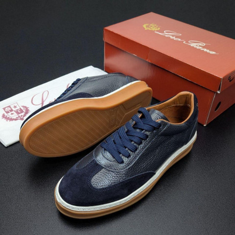 Кеди Loro Piana натуральна шкіра/замш СИНІЙ SinLP004