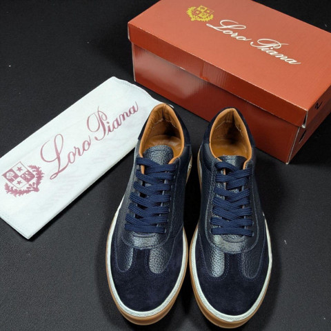 Кеди Loro Piana натуральна шкіра/замш СИНІЙ SinLP004