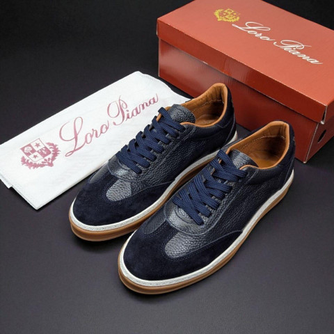 Кеди Loro Piana натуральна шкіра/замш СИНІЙ SinLP004