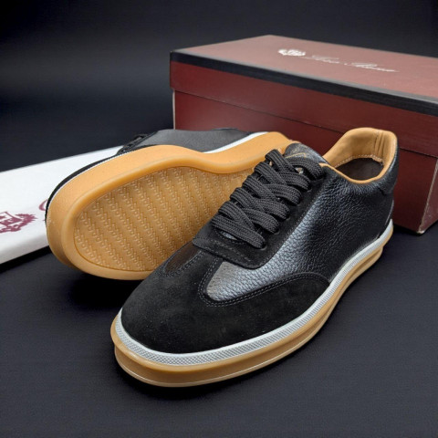 Кеди Loro Piana натуральна шкіра/замша ЧОРНИЙ Snik002