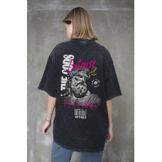 Жіноча Виварена Оверсайз Футболка Without Washed З Принтом Feelings Black