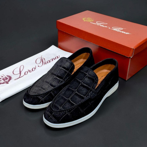 Лофери Loro Piana РЕПТИЛІЯ натуральна замш ЧОРНИЙ Lof001