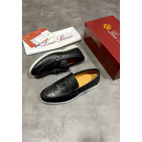 Лофери Loro Piana натуральна шкірі ЧОРНИЙ ГЛЯНЕЦЬ Lof002