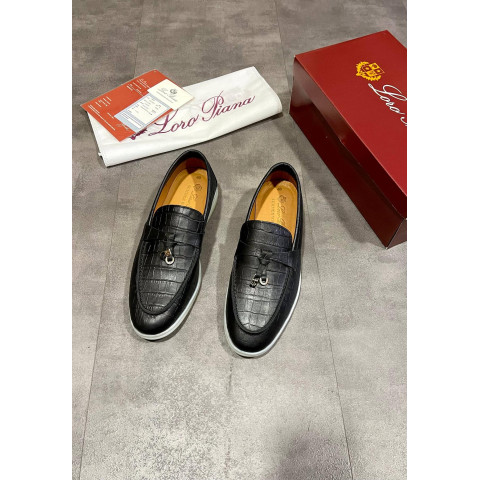 Лофери Loro Piana натуральна шкірі ЧОРНИЙ ГЛЯНЕЦЬ Lof002