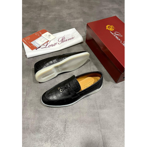 Лофери Loro Piana натуральна шкірі ЧОРНИЙ ГЛЯНЕЦЬ Lof002