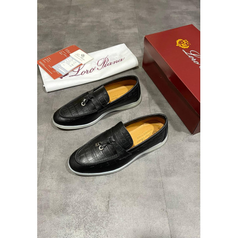 Лофери Loro Piana натуральна шкірі ЧОРНИЙ ГЛЯНЕЦЬ Lof002