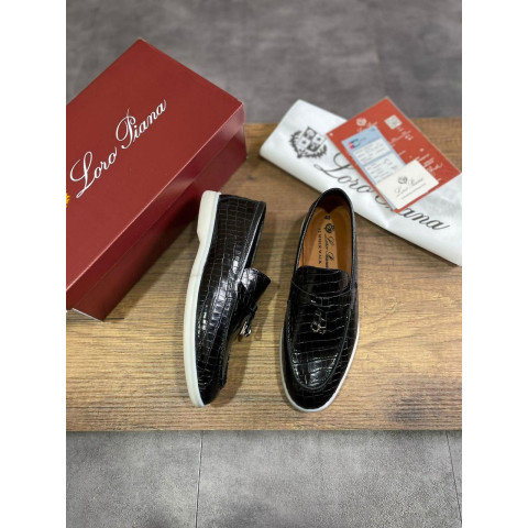 Лофери Loro Piana натуральна шкірі ЧОРНИЙ ЛАК Lof002