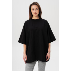 Женская Удлиненная Оверсайз Футболка С Двунити Without Vector Black