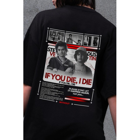 Жіноча Оверсайз Футболка Without З Принтом Die Stranger Things Black