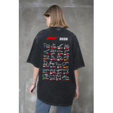 Женская Вываренная Оверсайз Футболка Without Washed С Принтом Track Black