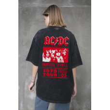 Жіноча Виварена Оверсайз Футболка Without Washed З Принтом ACDC Black
