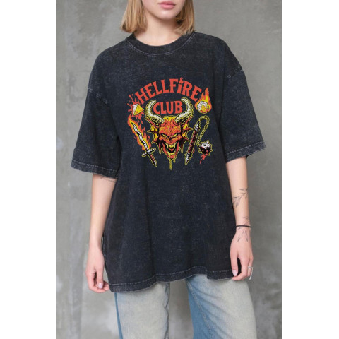 Жіноча Виварена Оверсайз Футболка Without Washed З Принтом Hellfire Club Black