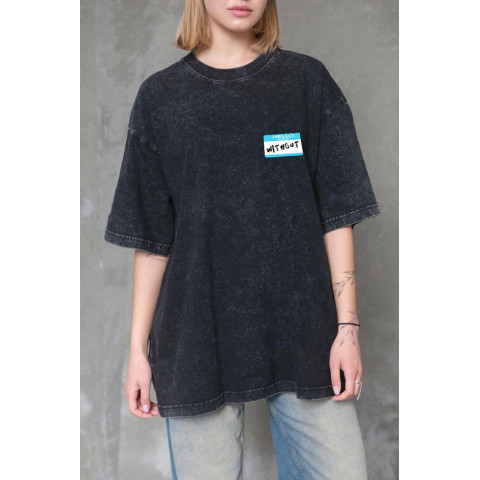 Жіноча Виварена Оверсайз Футболка Without Washed З Принтом Hello Black