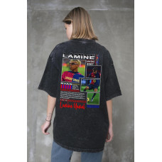 Жіноча Виварена Оверсайз Футболка Without Washed З Принтом Lamine Yamal Black