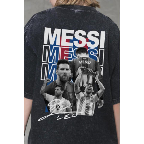 Жіноча Виварена Оверсайз Футболка Without Washed З Принтом Messi Black