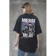 Жіноча Виварена Оверсайз Футболка Without Washed З Принтом Messi Black
