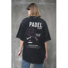Жіноча Виварена Оверсайз Футболка Without Washed З Принтом Padel Tennis Black