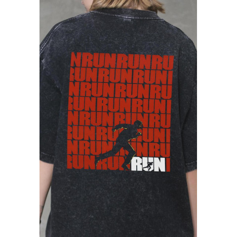 Жіноча Виварена Оверсайз Футболка Without Washed З Принтом Run Black