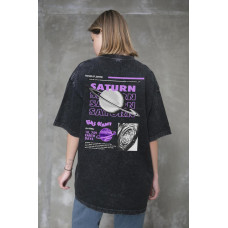 Жіноча Виварена Оверсайз Футболка Without Washed З Принтом Saturn Black
