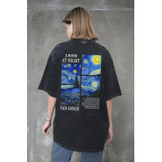 Жіноча Виварена Оверсайз Футболка Without Washed З Принтом Van Gogh Black