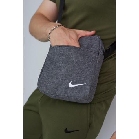 Барсетка сірий меланж Nike (біле лого)